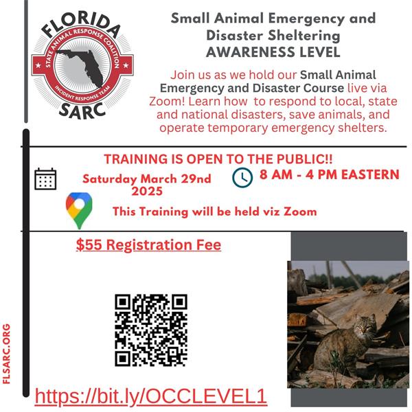 Dates for the small animal Emergency Sheltering Training 